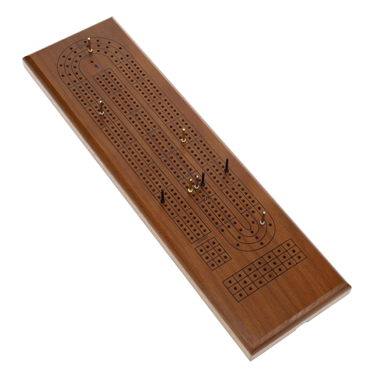 WE Games Classic Cribbage Set - Solid Wood Continuous 3 Track Board with Metal Pegs